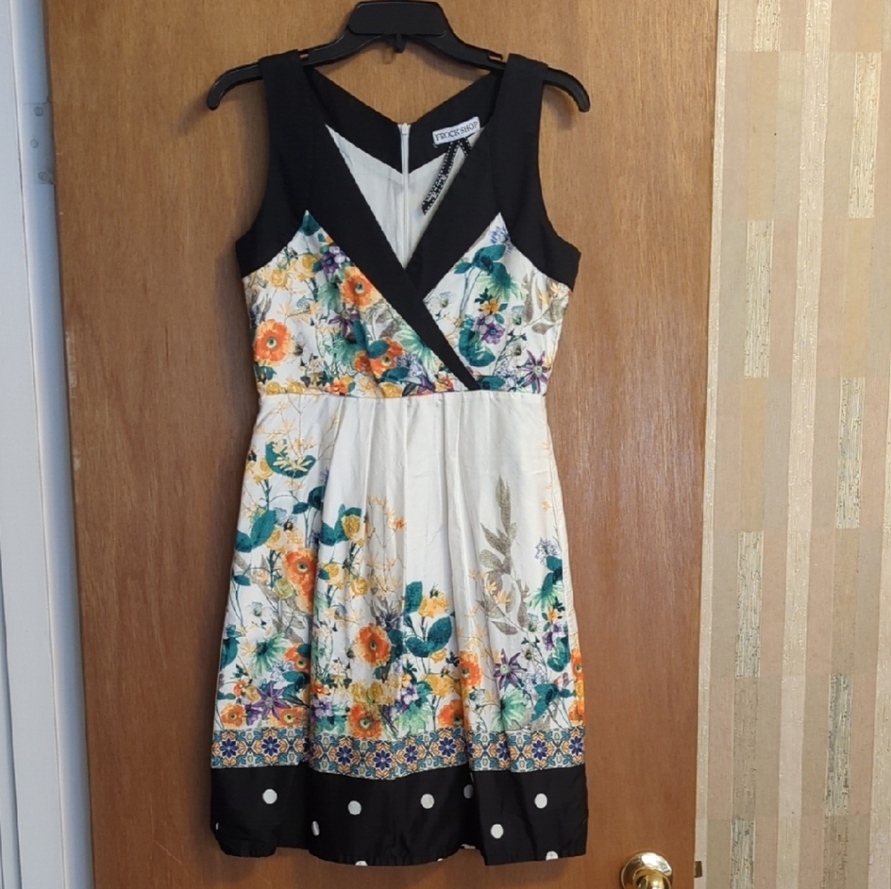Connected Apparel Floral Mini Dress with Black Trim